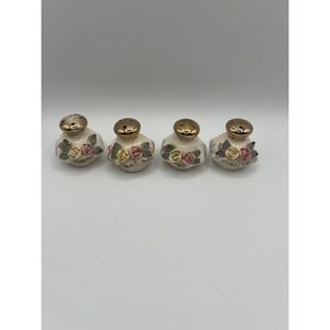 Vtg Lefton Salt N Pepper Set 3D‎ Applied Flowers Gold Accent Porcelain Japan AC